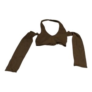 Pretty Little Thing Chocolate Halterneck Cold Shoulder Crop Top Size 2